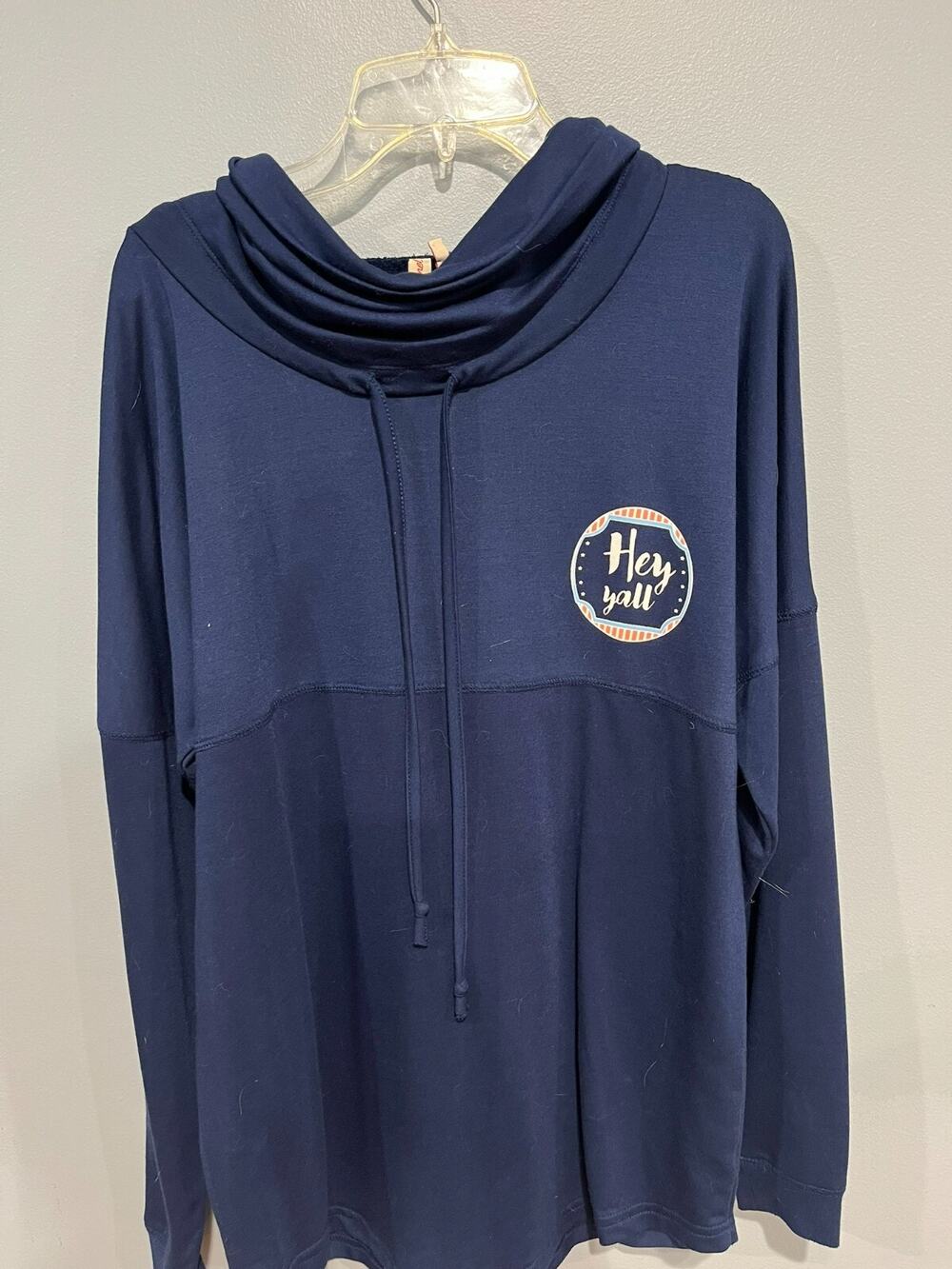 Red Camel women Large cowl neck long sleeve top shirt Southern Socialite Blue